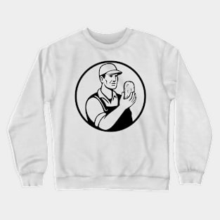 Organic Farmer or Potato Grower Holding Up Potato Set Inside Circle  Mascot Black and White Retro Style Crewneck Sweatshirt